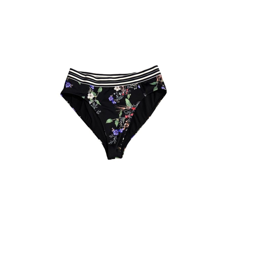 Athleta Floral Striped Bikini Bottoms Women’s Size Small Black Swim Bottom